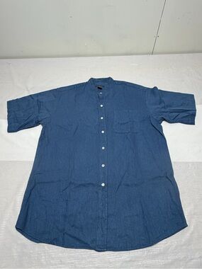 Casual Short-Sleeve Button-Down Shirt in Denim Blue Sz:XL